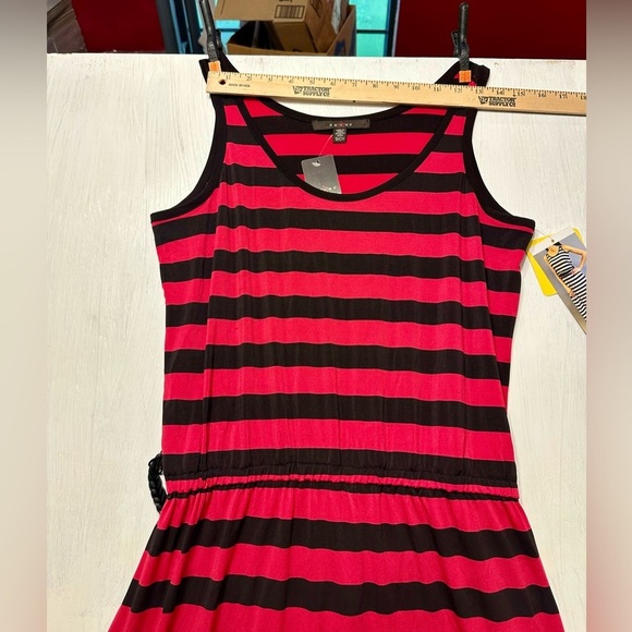 Fever Pink Ginger & Black Striped Maxi Dress Size Small Sleeveless Stretch NWT - Picture 7 of 10